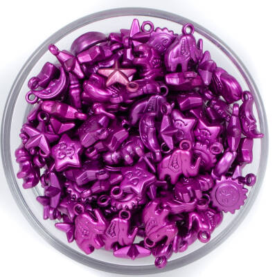 25 Gram - Karışık Figürlü Kulplu Plastik Boncuk, Soft Mor Renkli, 1. Kalite ( 25 gram - 75-80 Adet Arası ) - 1