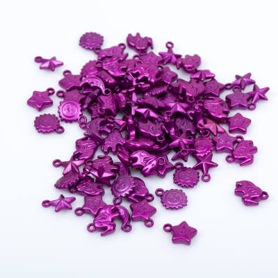 25 Gram - Karışık Figürlü Kulplu Plastik Boncuk, Soft Mor Renkli, 1. Kalite ( 25 gram - 75-80 Adet Arası ) - 3