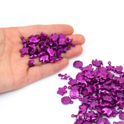 25 Gram - Karışık Figürlü Kulplu Plastik Boncuk, Soft Mor Renkli, 1. Kalite ( 25 gram - 75-80 Adet Arası ) - 4