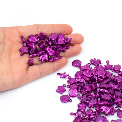25 Gram - Karışık Figürlü Kulplu Plastik Boncuk, Soft Mor Renkli, 1. Kalite ( 25 gram - 75-80 Adet Arası ) - 4