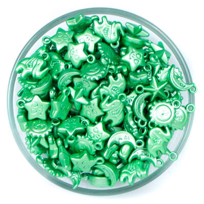 25 Gram - Karışık Figürlü Kulplu Plastik Boncuk, Soft Yeşil Renkli, 1. Kalite ( 25 gram - 75-80 Adet Arası ) - 1