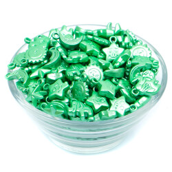 25 Gram - Karışık Figürlü Kulplu Plastik Boncuk, Soft Yeşil Renkli, 1. Kalite ( 25 gram - 75-80 Adet Arası ) - 2