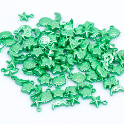 25 Gram - Karışık Figürlü Kulplu Plastik Boncuk, Soft Yeşil Renkli, 1. Kalite ( 25 gram - 75-80 Adet Arası ) - 3