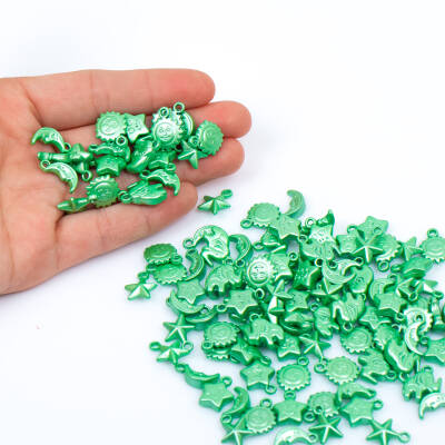 25 Gram - Karışık Figürlü Kulplu Plastik Boncuk, Soft Yeşil Renkli, 1. Kalite ( 25 gram - 75-80 Adet Arası ) - 4