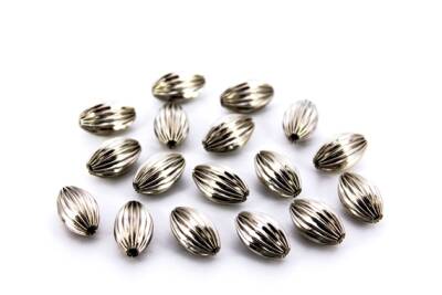 3 Adet - 10x16 mm Çizgili Oval Metal Boncuk, Nikel Kaplama - 2