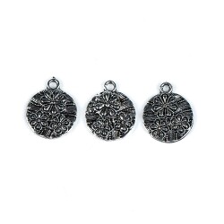 3 Adet - 17 mm Çiçek Desenli Metal Uç, Takı Malzemesi, Boyalı Gümüş Kaplama - 2