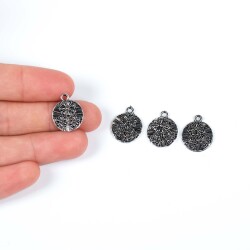 3 Adet - 17 mm Çiçek Desenli Metal Uç, Takı Malzemesi, Boyalı Gümüş Kaplama - 1