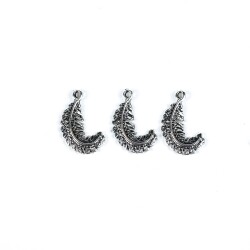 3 Adet - 23 mm Tüy Desenli Metal Uç, Takı Malzemesi, Boyalı Gümüş Kaplama - 2