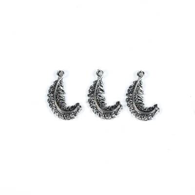 3 Adet - 23 mm Tüy Desenli Metal Uç, Takı Malzemesi, Boyalı Gümüş Kaplama - 2