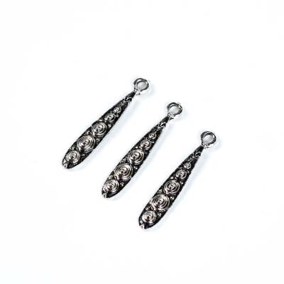 3 Adet - 34 mm Damla Desenli Metal Uç, Takı Malzemesi, Boyalı Gümüş Kaplama - 3