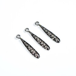 3 Adet - 34 mm Damla Desenli Metal Uç, Takı Malzemesi, Boyalı Gümüş Kaplama - 4