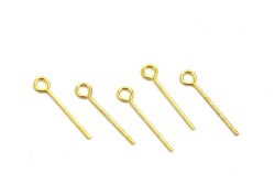 30 Adet - 20 mm Sarı Kaplama Halkalı Takı Çivisi, Bijuteri Malzemesi Halkalı İğne - YF Hobi