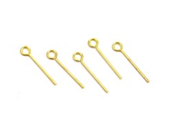 30 Adet - 25 mm Sarı Kaplama Halkalı Takı Çivisi, Bijuteri Malzemesi Halkalı İğne - YF Hobi