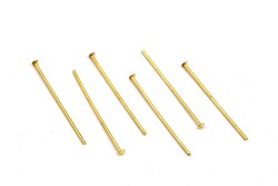 30 Adet - 25 mm Sarı Kaplama Tepeli Düz Takı Çivisi, Bijuteri Malzemesi Tepeli İğne - YF Hobi