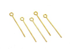30 Adet - 30 mm Sarı Kaplama Halkalı Takı Çivisi, Bijuteri Malzemesi Halkalı İğne - YF Hobi