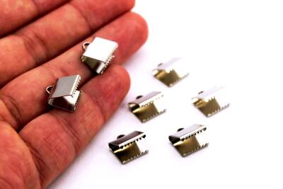 4 Adet - 10x10 mm Dişli Bağlantı Aparatı, Timsah Kapama, Kulplu Dişli Sıkıştırma, Kolye ve Bileklik Kapama, Nikel Kaplama - 2