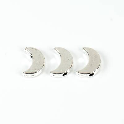 4 Adet - 12 mm, Ay Desenli Metal Uç, Ortadan Delik Zamak Ara Parça, Boyalı Gümüş Renk, 1. Kalite - 2
