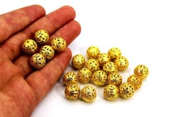 4 Adet - 12 mm Dantel Top, Metal Boncuk, Desenli Misket, Sarı Kaplama - 2