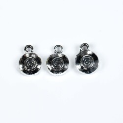 4 Adet - 12 mm Yuvarlak Desenli Metal Uç, Takı Malzemesi, Boyalı Gümüş Kaplama - 2