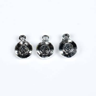 4 Adet - 12 mm Yuvarlak Desenli Metal Uç, Takı Malzemesi, Boyalı Gümüş Kaplama - 2