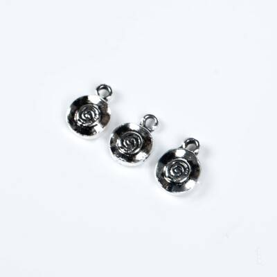 4 Adet - 12 mm Yuvarlak Desenli Metal Uç, Takı Malzemesi, Boyalı Gümüş Kaplama - 3