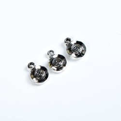 4 Adet - 12 mm Yuvarlak Desenli Metal Uç, Takı Malzemesi, Boyalı Gümüş Kaplama - 4