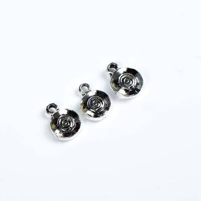 4 Adet - 12 mm Yuvarlak Desenli Metal Uç, Takı Malzemesi, Boyalı Gümüş Kaplama - 4