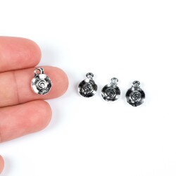4 Adet - 12 mm Yuvarlak Desenli Metal Uç, Takı Malzemesi, Boyalı Gümüş Kaplama - 1