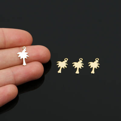 4 Adet - 14 mm Palmiye Ağacı Desenli Altın Kaplama (Kararmaz) Pul Takı Malzemesi Metal Pul Pirinç - 3