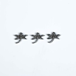 4 Adet - 14 mm Yusufçuk Kelebeği Desenli Metal Uç, Takı Malzemesi, Boyalı Gümüş Kaplama - 2