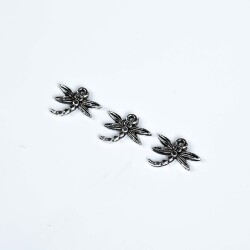 4 Adet - 14 mm Yusufçuk Kelebeği Desenli Metal Uç, Takı Malzemesi, Boyalı Gümüş Kaplama - 3
