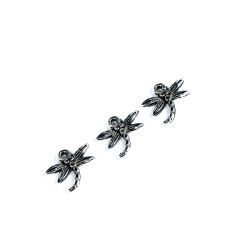 4 Adet - 14 mm Yusufçuk Kelebeği Desenli Metal Uç, Takı Malzemesi, Boyalı Gümüş Kaplama - 4