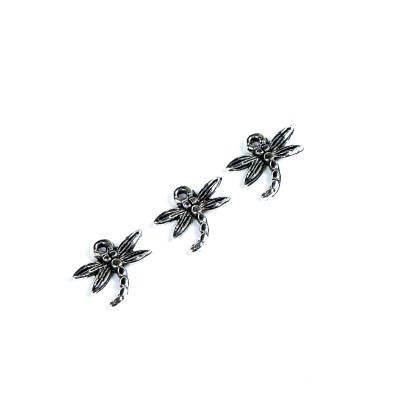 4 Adet - 14 mm Yusufçuk Kelebeği Desenli Metal Uç, Takı Malzemesi, Boyalı Gümüş Kaplama - 4