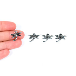 4 Adet - 14 mm Yusufçuk Kelebeği Desenli Metal Uç, Takı Malzemesi, Boyalı Gümüş Kaplama - 1