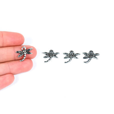 4 Adet - 14 mm Yusufçuk Kelebeği Desenli Metal Uç, Takı Malzemesi, Boyalı Gümüş Kaplama - 1