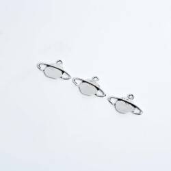 4 Adet - 15 mm Satürn Desenli Metal Uç, Takı Malzemesi, Boyalı Gümüş Kaplama - 3
