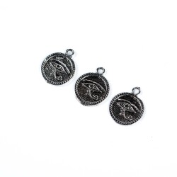 4 Adet - 17 mm Göz Desenli Metal Uç, Takı Malzemesi, Boyalı Gümüş Kaplama - 3