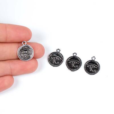 4 Adet - 17 mm Göz Desenli Metal Uç, Takı Malzemesi, Boyalı Gümüş Kaplama - 1