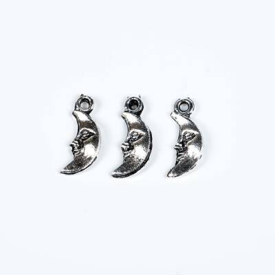 4 Adet - 19 mm Aydede Desenli Metal Uç, Takı Malzemesi, Boyalı Gümüş Kaplama - 2