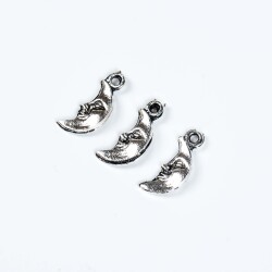 4 Adet - 19 mm Aydede Desenli Metal Uç, Takı Malzemesi, Boyalı Gümüş Kaplama - 3