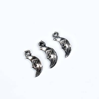 4 Adet - 19 mm Aydede Desenli Metal Uç, Takı Malzemesi, Boyalı Gümüş Kaplama - 4