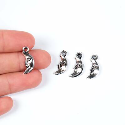4 Adet - 19 mm Aydede Desenli Metal Uç, Takı Malzemesi, Boyalı Gümüş Kaplama - 1