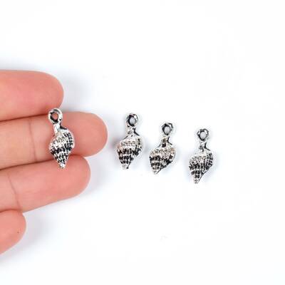 4 Adet - 19 mm Midye Desenli Metal Uç, Takı Malzemesi, Boyalı Gümüş Kaplama - 1