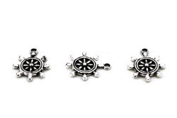 4 Adet - 22 mm Dümen Desenli Metal Uç, Takı Malzemesi, Boyalı Gümüş Kaplama - 2