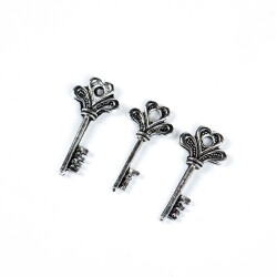 4 Adet - 26 mm Anahtar Desenli Metal Uç, Takı Malzemesi, Boyalı Gümüş Kaplama - 3