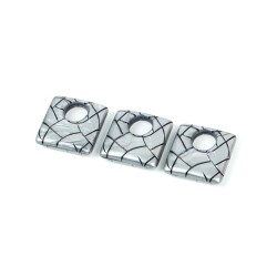 4 Adet - 27 mm Kare Desenli Metalize Uç, Antik Gümüş Renk Metalize Boncuk - 3