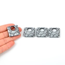 4 Adet - 27 mm Kare Desenli Metalize Uç, Antik Gümüş Renk Metalize Boncuk - 1
