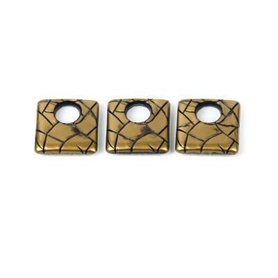 4 Adet - 27 mm Kare Desenli Metalize Uç, Antik Sarı Renk Metalize Boncuk - 2
