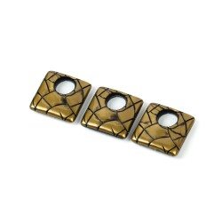 4 Adet - 27 mm Kare Desenli Metalize Uç, Antik Sarı Renk Metalize Boncuk - 3