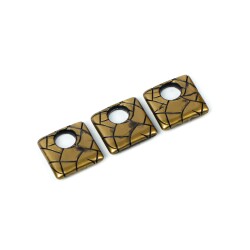 4 Adet - 27 mm Kare Desenli Metalize Uç, Antik Sarı Renk Metalize Boncuk - 4
